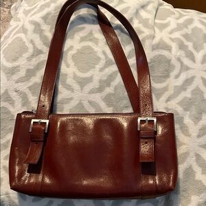HOBO Rich Brown Leather East/West Shoulder Bag, double Handle